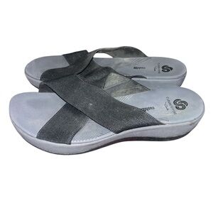 CLARKS Cloudsteppers Women's 8M black Fabric Strap Sandals Summer Shoes EUC